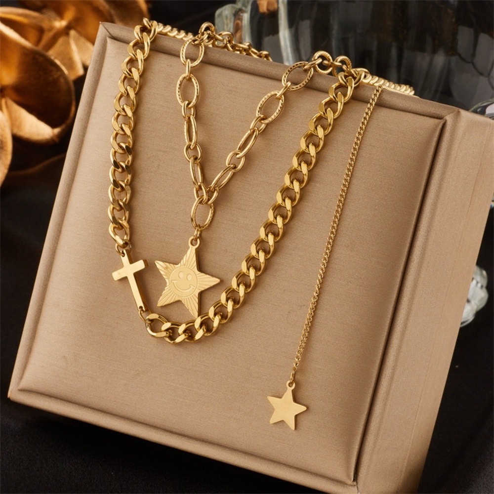 Planet Gold Layered Star Charm Necklace in Gold - Picture 2 of 4